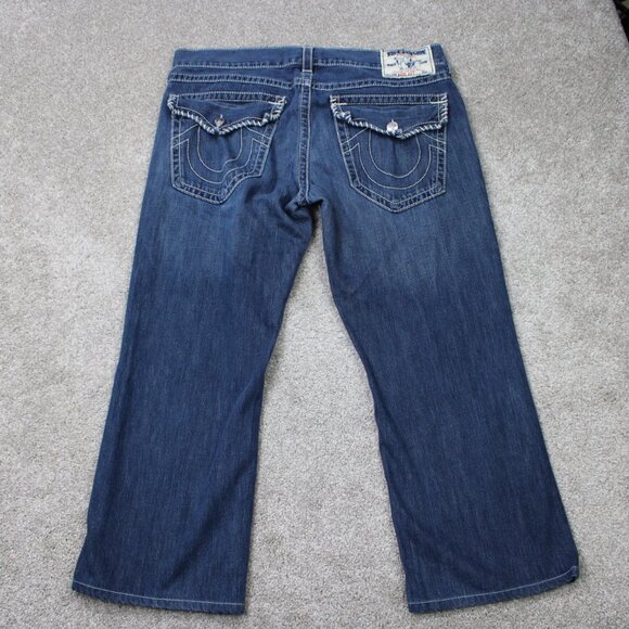 True Religion Boot cut Jeans Mens 38 Blue Bootcut Thick Stitch Denim 28" inseam - Picture 6 of 15